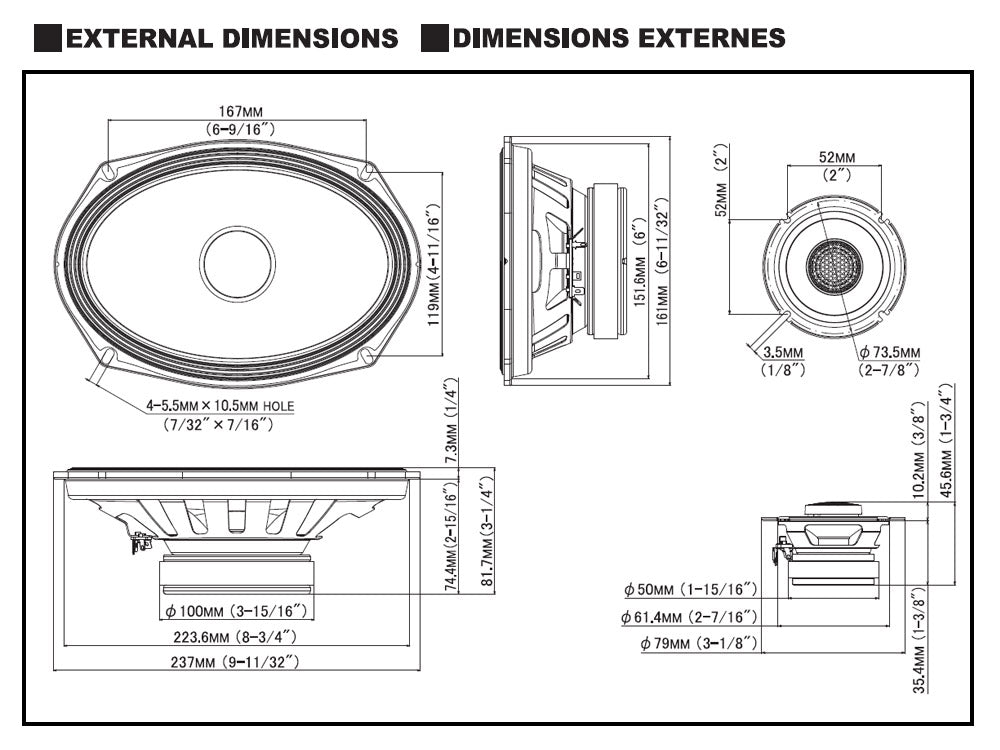 S2-S69C - Kit haut-parleurs séparés 2 voies 16 cm x 24 cm Hi-Res audio