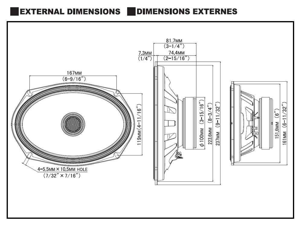 S2-S69 - Haut-parleurs coaxiaux 2 voies 16 cm x 24 cm Hi-Res Audio
