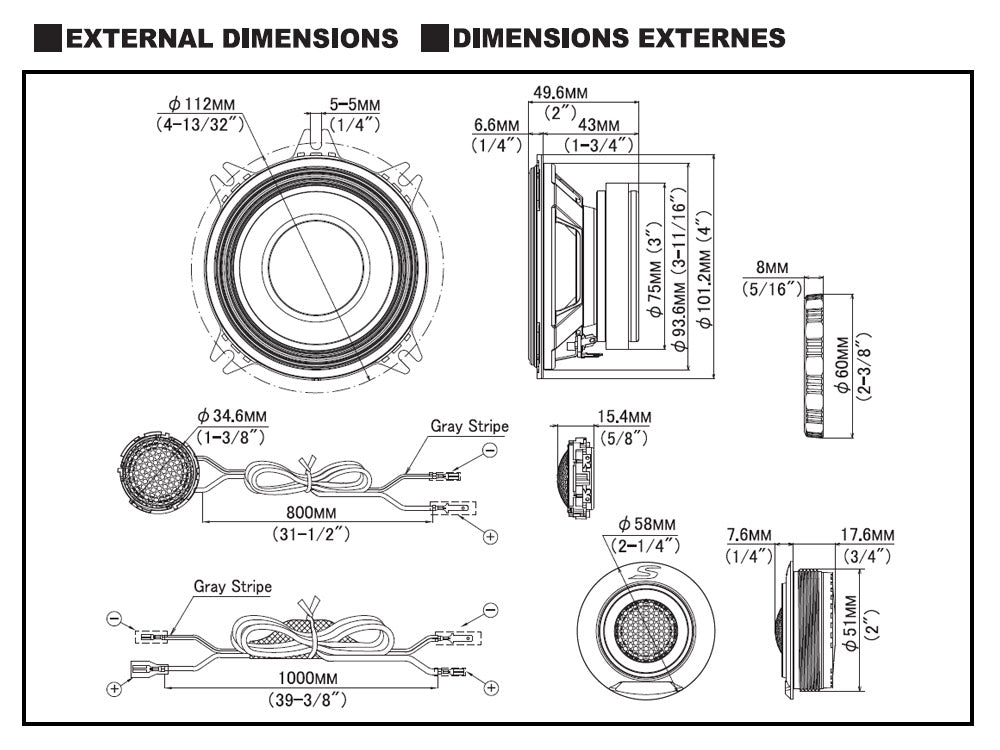 S2-S40C - Kit haut-parleurs séparés 2 voies 10 cm Hi-Res Audio