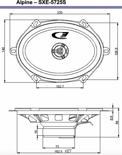 SXE-5725S - Haut-parleurs coaxiaux 2 voies 12,5 cm x 17,5 cm (200W max)